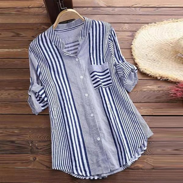 Camicette da donna 2024 Donne Della Banda Primavera Casual Lady Office Camicia Con Scollo A V Autunno Camicetta Tasto Allentato Mujer Blusas Top Plus Size