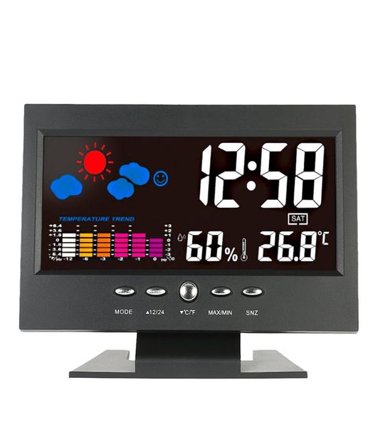 Digitales Thermometer, Hygrometer, Wetterstation, Wecker, Temperaturanzeige, bunter LCD-Kalender, vioceaktiviert, Ba8464366