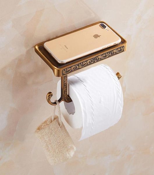 Antikes Badezimmer-Telefonregal im europäischen Stil, geschnitzte Oberfläche, Rollenpapierhalter, Aluminium-Toilettenpapierhalter mit Aufhängehaken. 6392406