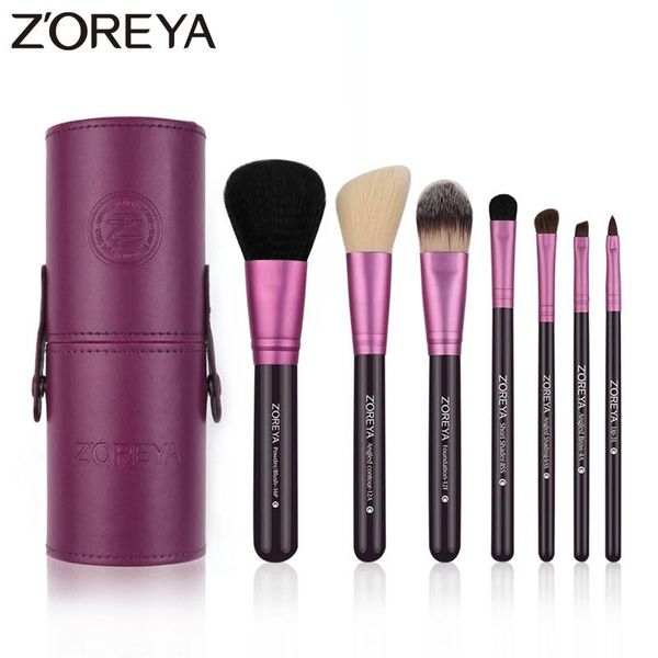 Pennelli Zoreya 7 pezzi Pennelli per trucco in pelo di capra Set di cosmetici con manico in legno naturale con custodia per trucco 4 colori disponibili