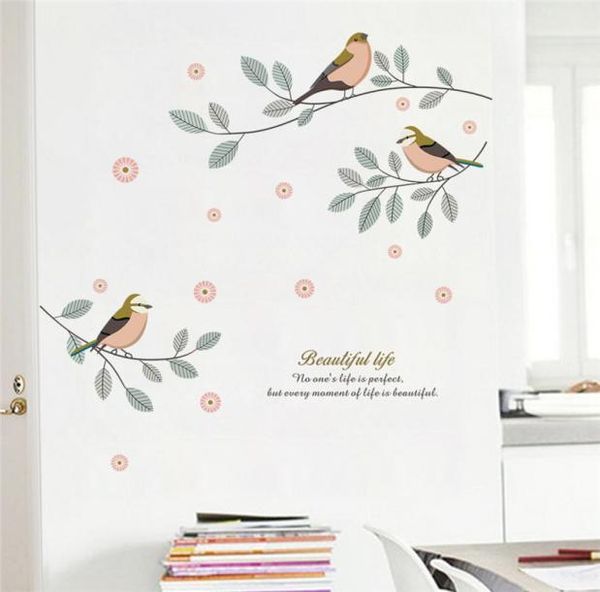 Pássaros dos desenhos animados ramo de árvore decalques de parede sala estar quarto decoração casa pvc adesivos de parede diy mural arte decorativa posters2364460