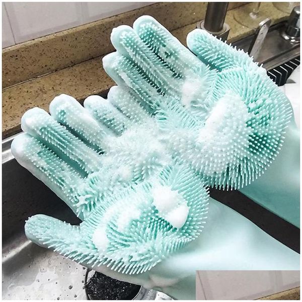 Reinigungshandschuhe Waschhandschuh mit Bürste Sile Dishes Pet Kitchen Tools Drop Lieferung Home Garden Housekee Organisation Haushalt Dh2J1