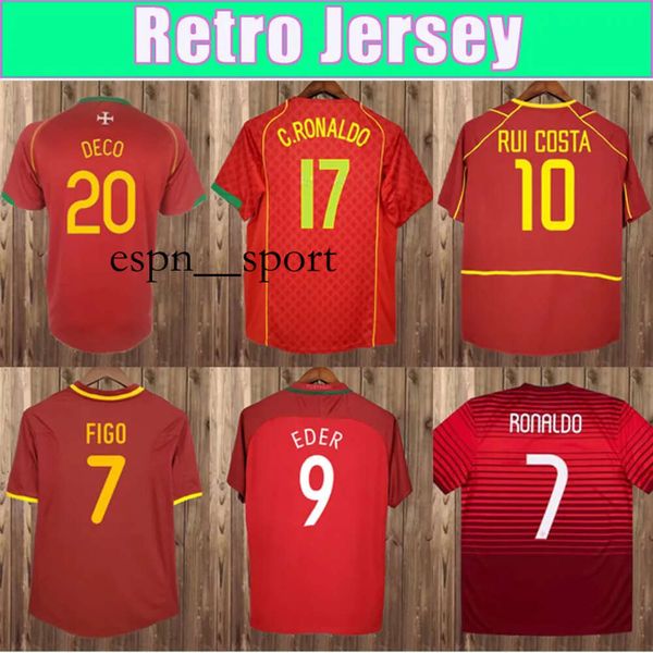 espnsport 1998 1999 Portugal RUI COSTA FIGO Mens Retro Soccer Jerseys 10 12 NANI R. MEIRELES DECO EDER Home Red Away White Football Shirts Uniformes