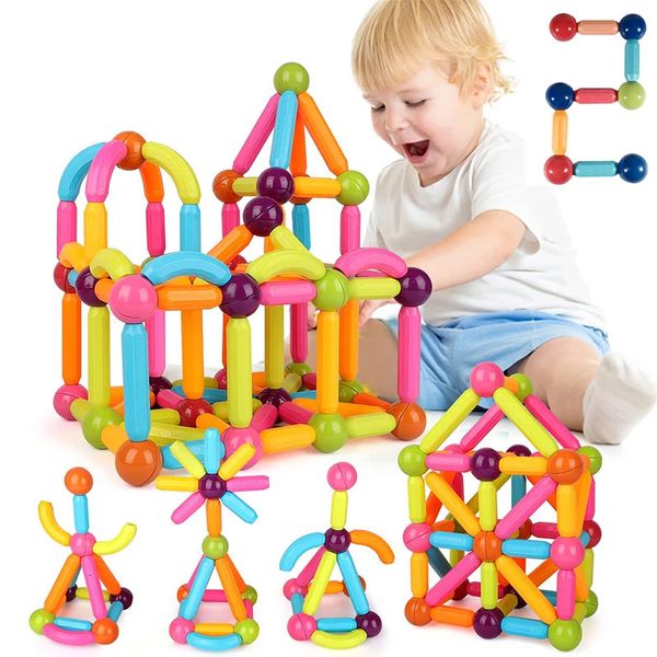 Bastoncini magnetici da costruzione Blocchi Giocattolo Stelo Giocattoli educativi da costruzione Magnete 3D Puzzle Regalo per bambini e neonati 240110