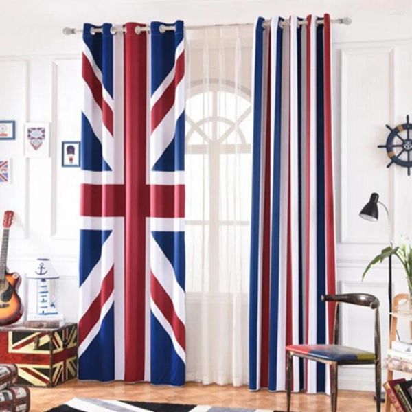 Cortina ins dos desenhos animados bandeira britânica listra cortinas blackout para quarto de crianças impresso sala estar tratamento janela