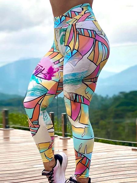 Leggings femininas mulheres tamanho grande pinturas elásticas imprimir leggins cintura alta fitness jeggings esportes calças de corrida