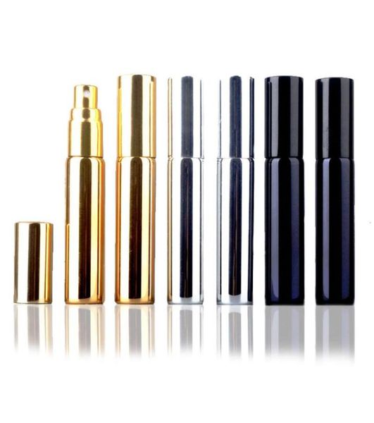 10 ml UV-Beschichtung Zerstäuber Mini nachfüllbare tragbare Parfümflasche Sprühflaschen Probe leere Behälter Gold Silber Schwarz Farbe1334060