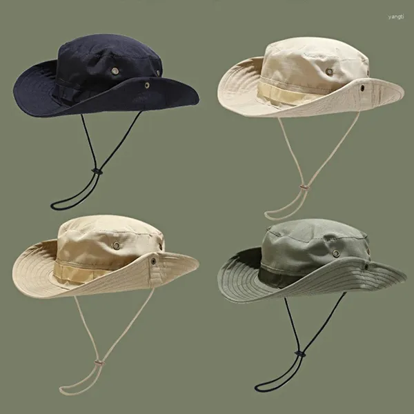 Bérets en plein air crème solaire chapeau de cow-girl couleur unie anti-uv casquette de pêcheur hommes respirant randonnée casquettes de pêche Vintage Western Cowboy chapeaux