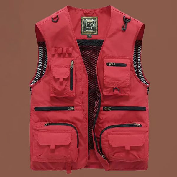 Scarico estivo da uomo US Tattico Escursionismo Gilet da pesca Pographer Gilet Mesh Cargo Giacca senza maniche Strumenti Tasca 5XL 240109