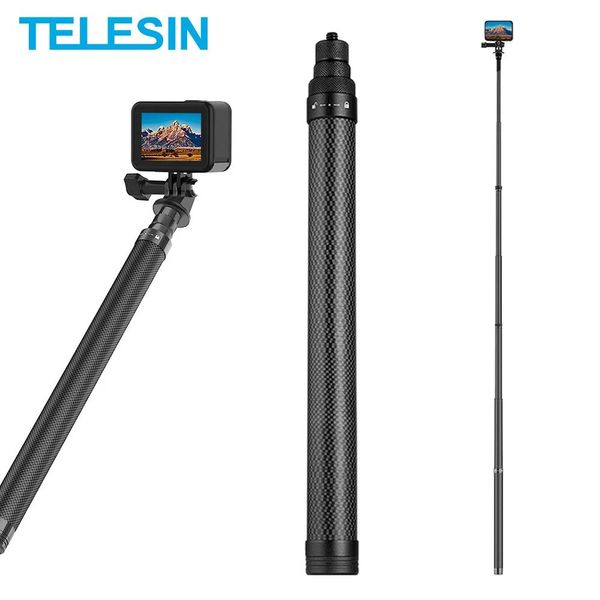 Monopiedi Telesin 116cm Monopiede in fibra di carbonio Selfie Stick allungabile con 1/4 di vite per Gopro Hero 10 9 8 7 6 Insta360 Osmo Action Camera