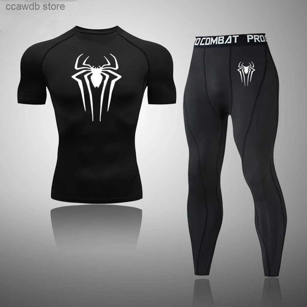 Tute da uomo Abbigliamento sportivo a compressione T-shirt da corsa da uomo Manica corta Leggings fitness Quick Dry Sport Top Workout Athletic Rash Guard Set T240110