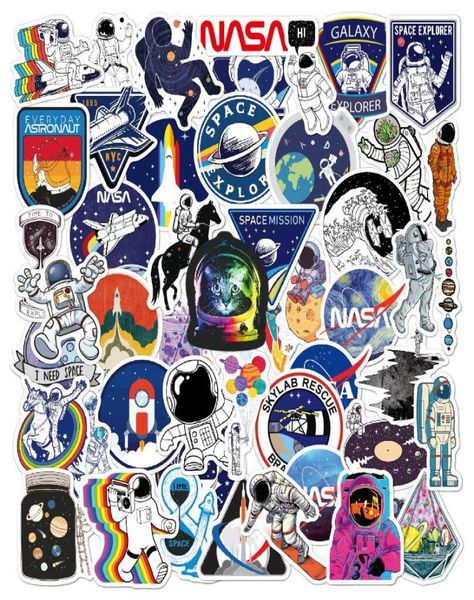 50 unidades adesivos de galáxia de explorador de espaço misto 2 grupos Spaceman Rocket Nasa adesivo skate guitarra carro laptop almofada bicicleta motorcycl8674622