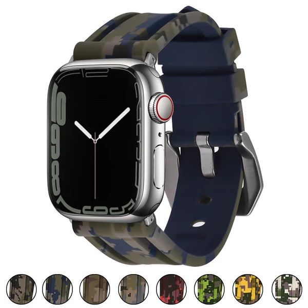 Accessori Cinturino in caucciù mimetico digitale per Apple Watch 45mm 41mm 44mm 40mm 42mm 38mm Cinturino in silicone Serie 7 6 SE 5 4 Bracciale sportivo