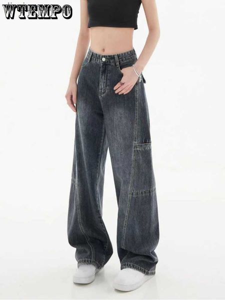 Calças femininas Capris WTEMPO Azul Cargo Calças Mulheres Casual Hippie Denim Calças Baggy Wide-Leg Mom Jeans Mulheres Vintage Y2k 90s Streetwear TideL240110