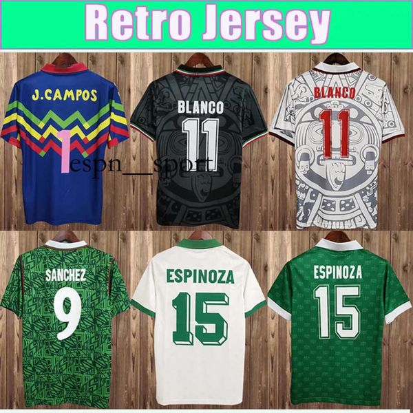 espnsport 1998 México BLANCO HERNANDEZ Mens Retro Soccer Jerseys 1994 H. SANCHEZ National Team Home Blue Away Camisas de futebol brancas manga curta