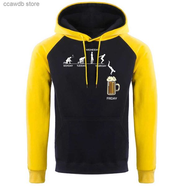 Moletons masculinos com capuz pulando na cerveja Friday Prints Homem com capuz Casual Fit Hoodies Coreano Tamanho Grande Hoodie Simples Fur-Liner Sportswear Feminino T240110