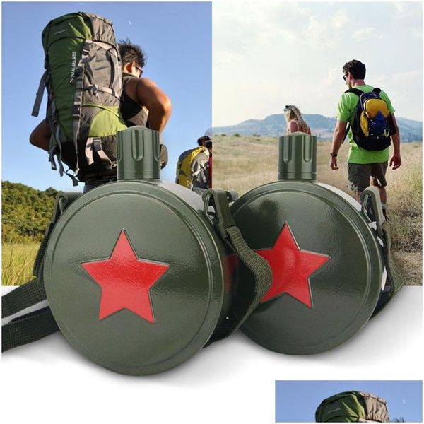 Garrafas de água Portátil Exército Verde Garrafa de Esportes de Aço Inoxidável com Chaleira de Cinto para Cam Cam Caminhadas Ciclismo Pesca 550ml Drop de Dhhtb