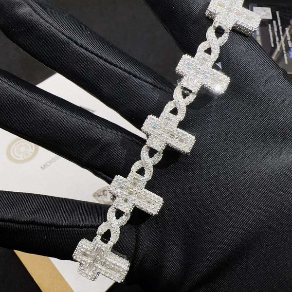 Gioielli Zuanfa Argento sterling 925 Vvs Moissanite Ghiacciato Diamante Gioielli Hip Hop Croce Bracciale cubano da uomo