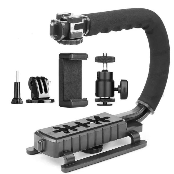 Einbeinstative C Typ Einbeinstativ Handkamera Stabilisator Halter Griff Blitzhalterung Mount Adapter Drei Blitzschuh für Dslr Slr