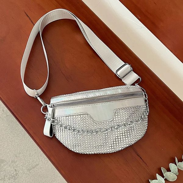 Luxus Diamanten Kette Taille Taschen Für Frauen Stilvolle Strass Fanny Pack Weibliche Taille Pack Breiten Riemen Umhängetasche Brust Tasche 240109