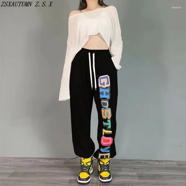 Pantaloni da donna Streetwear Pantaloni sportivi alla moda Pantaloni larghi hip-hop femminili Lettera stampata Vita alta Danza casual allentata