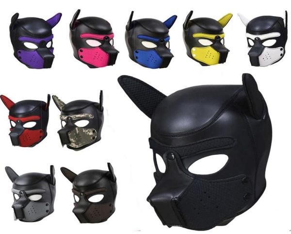 10 colori sexy cosplay gioco di ruolo cane testa piena maschera morbida imbottita in lattice di gomma cucciolo BDSM Bondage cappuccio giocattoli del sesso per le donne Y2006162285156