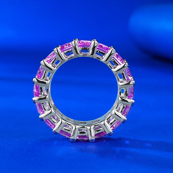 Ewigkeit Emerald Cut Pink Diamond Ring 100% Real 925 Sterling Silber Party Ehering -Ringe für Frauen Männer Engagement Schmuck