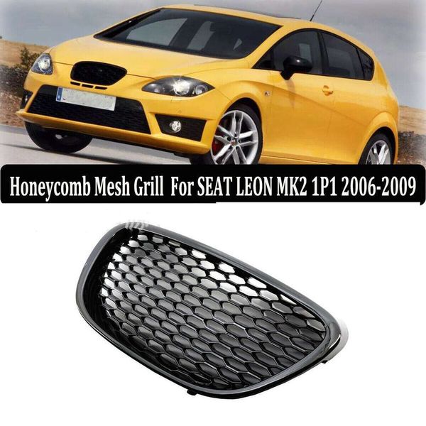 Nova grade dianteira do favo de mel do rim preto brilhante para assento leon mk2 1p 2006-2009 capa grill substituição exterior acessórios do carro