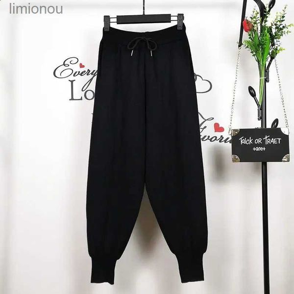 Calças femininas Capris Outono Cintura Alta Harem Pants Mulheres Soltas Slim Malha Sweatpants Cintura Elástica Casual Fe Baggy Black Women Bot PantsL240110