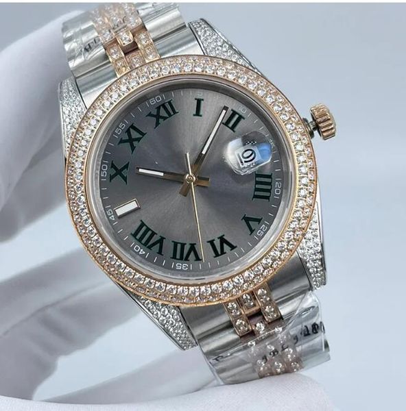 Diamant-Herrenuhr, 41 mm, automatische mechanische Damenuhr, Armbanduhr, Montre de Luxe, Edelstahlarmband für Herren, modische Armbanduhren, römisches Ziffernblatt, mit Box