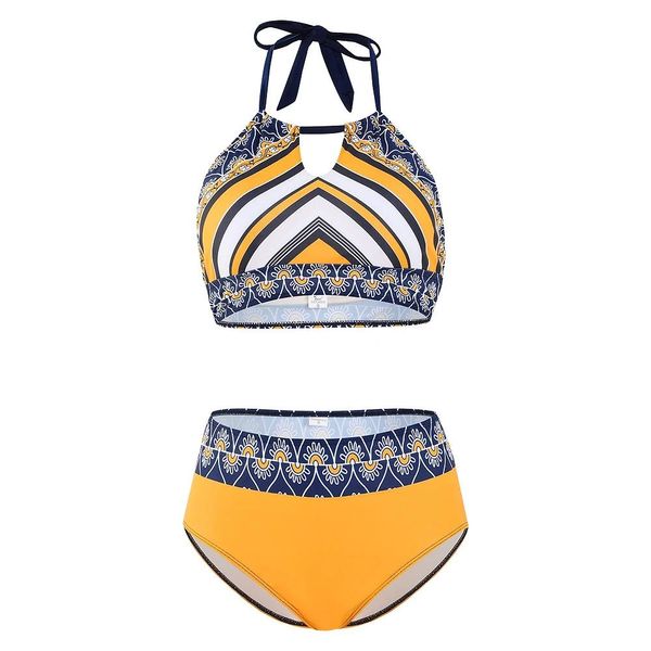 Conjunto de roupa de banho feminina de alta qualidade sexy volta rendas sem alças biquíni halter maiô resort praia impressão única maiô s5xl