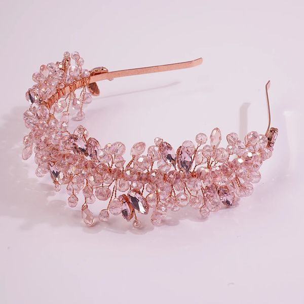 Handgefertigte Hochzeit Braut Luxus Rosa Gold Strass Tiaras und Kronen Braut Stirnband Kostüm Haarschmuck für Frauen 240110