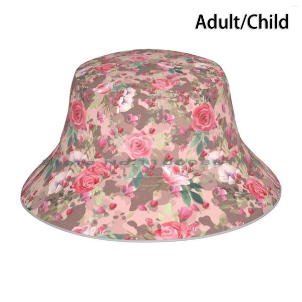 Berretti Copia di mimetico oro rosa rosa fiorellino cappello a secchiello berretto da sole fiori modello piuttosto bello viola