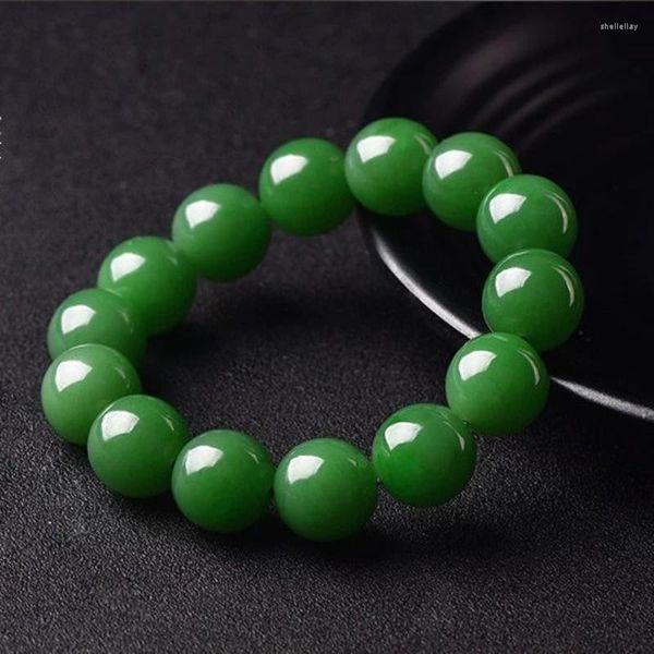 Pulseira de jade hetian natural autêntica de cordão para casais – alça de mão com contas requintadas, boa fortuna e felicidade