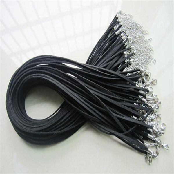 3 мм, 27–28 дюймов, регулируемое черное корейское ожерелье из искусственной замши, шнур, веревка, 1 8-дюймовая удлинительная цепь, 12x7 мм, застежка-лобстер325y