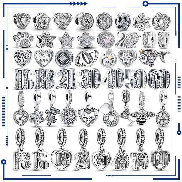 925 Silber Heißer Verkauf Charme Geeignet für Geburtstag Schmuck Machen PAN Original Armband Zirkon Digital Charm Perlen Geeignet für DIY Frauen Kostenloser Versand