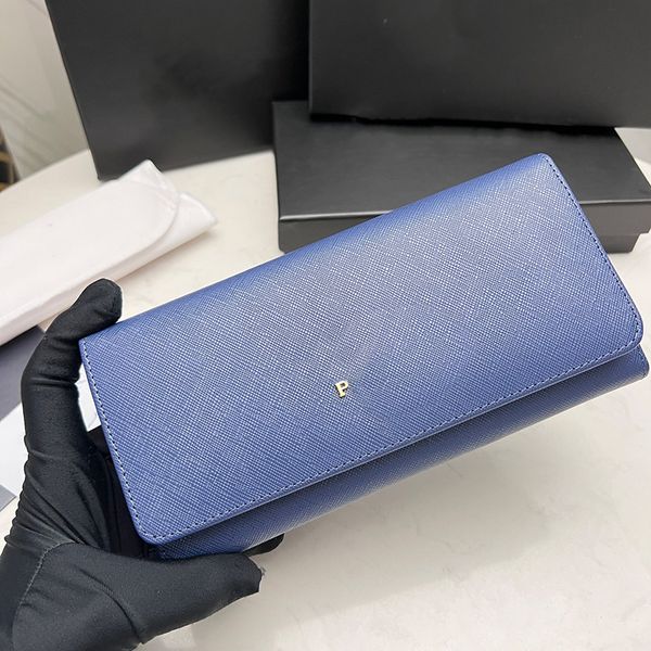 Portafoglio con patta in pelle Saffiano con doppia chiusura a scatto Designer Donna Uomo Borsa hardware Tasca portamonete esterna interna con portafogli con cerniera