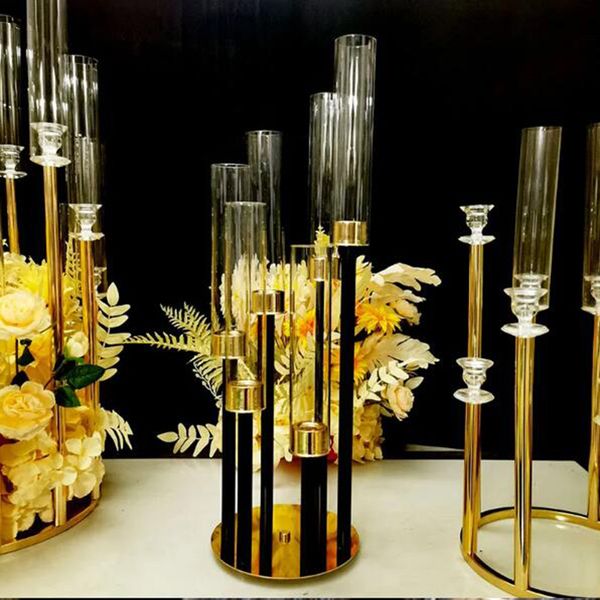 Castiçais de metal candelabros pretos castiçais suportes mesa de casamento peças centrais vasos flores estrada chumbo festa