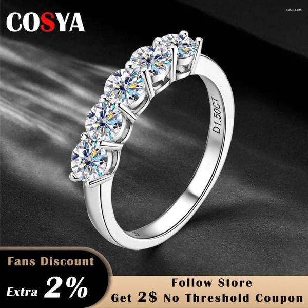 Anelli a grappolo COSYA D Anello Moissanite di colore per le donne Argento sterling 925 placcato Oro bianco Taglio rotondo Eternity Diamond Band Gioielli da sposa