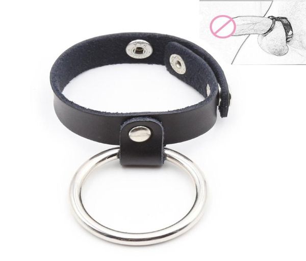 Penisring mit Leder-Hodensack-Bondage-Riemen, verstellbare Verzögerung, Penisring, verzögerte Ejakulation, Sexspielzeug für Männer, 8896207