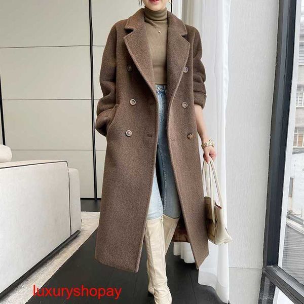 Maxmaras Womens Wrap Coat Camel Hair Coats 23 Autumnwinter Velvet Mid Length Double Breasted 101801 Sheep Albaka Thick Woolen Coa Rjcb JPQH