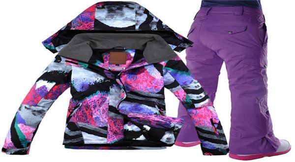 Gsou neve mulheres ternos de esqui inverno jaquetas e calças de snowboard conjunto feminino jaqueta de esqui e calças conjunto jaqueta de neve inverno casaco de esqui 204548951