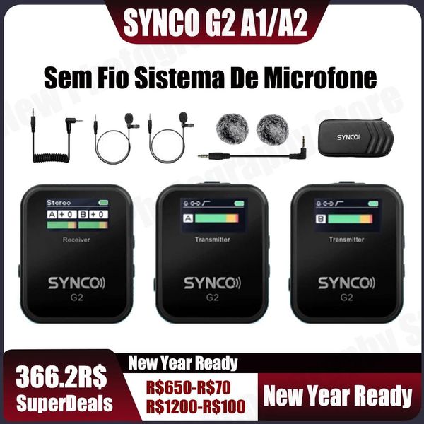 Sacos Synco G2a1 G2a2 G2 A1 A2 Microfone Sem Fio Microfone Microfone Sistema de Microfone para Smartphone Mesa Câmera Dslr Monitoramento em Tempo Real