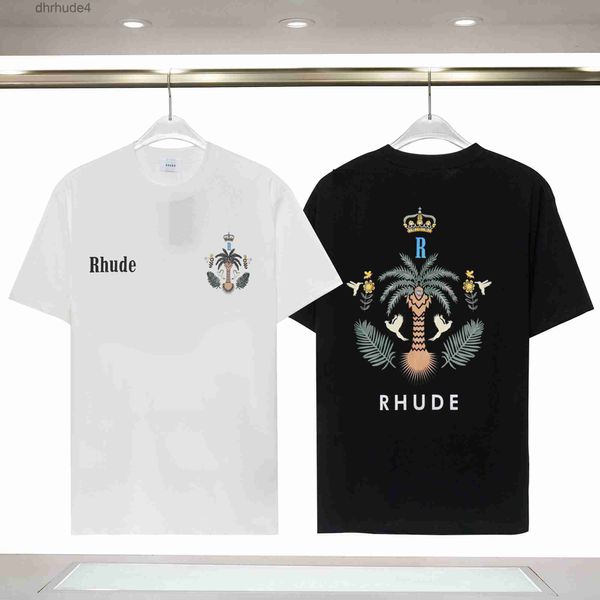 Дизайнерская футболка Летняя Европа Rhude Поло Американские звезды Модные мужские футболки Звездный атласный хлопок Повседневная футболка Женские мужские футболки Черно-белые M-3xl QT2X