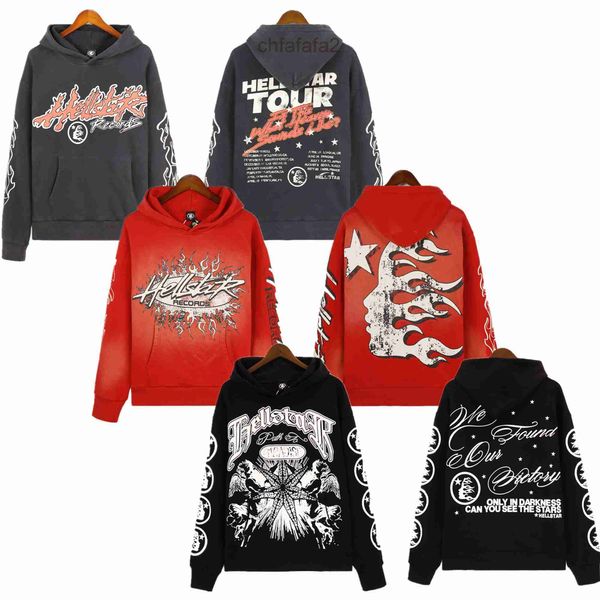 Hellstar Hoodies Designer Hoodie Vintage Street Graffiti Hip Hop-stijl Gewatteerd sweatshirt met hoge capuchon Gewassen sweatshirts Hoody met lange mouwen Hoodys RCA6