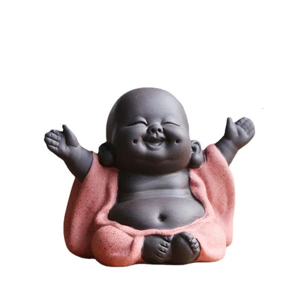 Buda rindo com uma barriga grande Maitreya chá pet ornamentos areia roxa acessórios de decoração para casa Monge Estatueta 240110