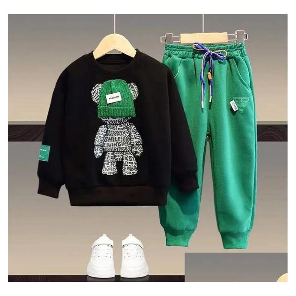 Conjuntos de roupas Crianças Novo Bebê Top Tracksuits Calças Duas Peças Moda Jaquetas Casual Estilo Esportivo Moletom Casaco Meninos Meninas Colthes A001 Otml6