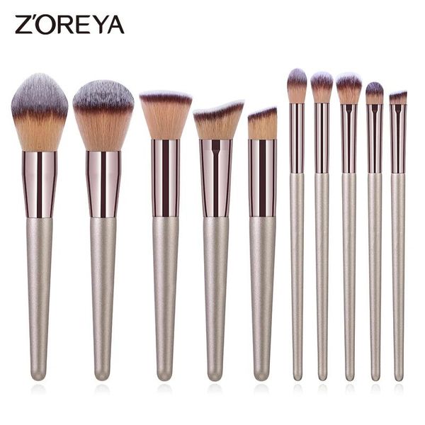 Pinsel Zoreya 10-teiliges Champagner-Make-up-Pinsel-Set für Foundation, Puder, Rouge, Lidschatten, Concealer, Lippen- und Augen-Make-up-Pinsel, Kosmetik-Werkzeuge