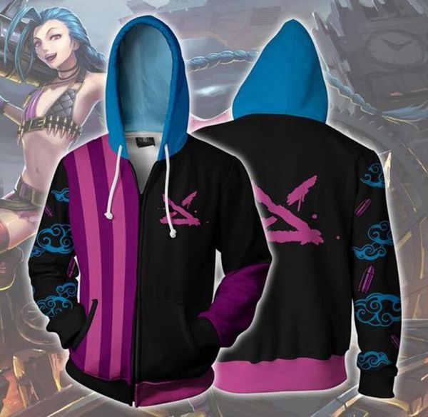 Jogo Arcane Jinx 3D Impressão Zip Up WomenMen Moletom Com Capuz Streetwear Hip Hop Cosplay Zipper Jaqueta Com Capuz Casual Sportswear5006114