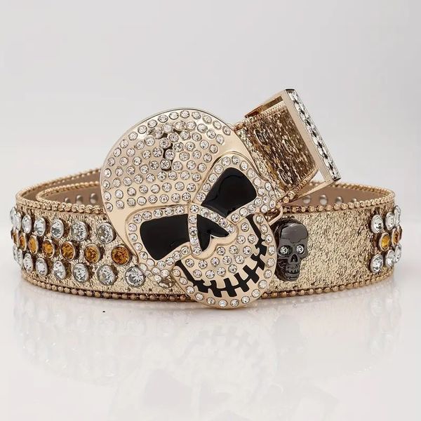 Luxury BB Cintura Bbulle Designer Cintura BB Simon Belt Diamond Scheletro Punk Rock Belt Cintura di pelle Donne Individualità Trendy BB BB Rhinestone Buckle Punk Cinture 8758